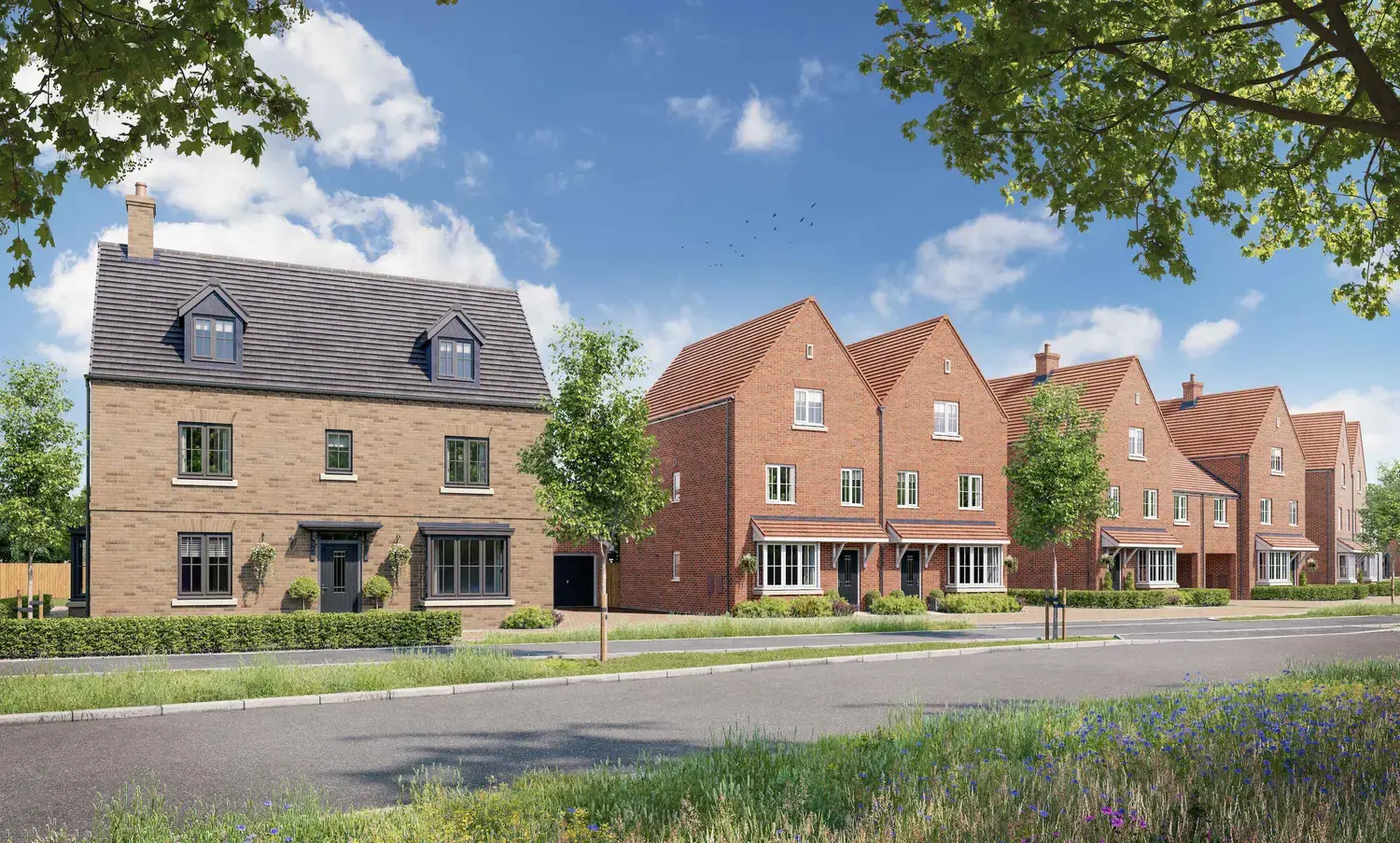 David Wilson homes street scene at Alconbury Weald